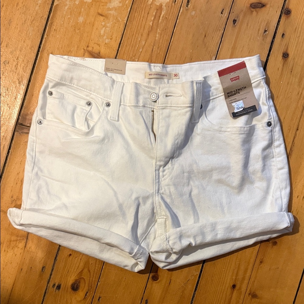 Levi’s White Mid-Length Denim Shorts